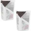 60L Slim Laundry Hamper, Clothes Basket, Lid, Ventilated, Plastic, Set of 2, White