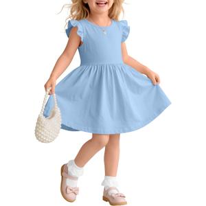 Toddlers Girls Ruffle Sleeve Dress 18M-5T | Kids A Line Swing Sundresses, Little girls Cute Outfits, Back to School Clothes, Summer Wear for Beach Vacation Park Playing
