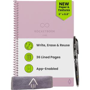 Rocketbook Core Reusable Smart Notebook, Lined Pages For School, Work and Creative Projects, Executive Size 6x8.8, Pink- Premium