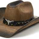 FLUFFY SENSE. Cowboy Hat for Women and Men - Straw Cattleman Crease Western Hats with Upgrade 4 inches Shapeable Wide Brim (Brown)