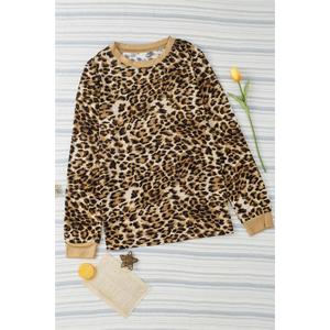 Sulozom Womens Long Sleeve Shirts Crewneck Leopard Printed Tops for Women Casual Dressy Blouses Tee Basic Tops, Size: S