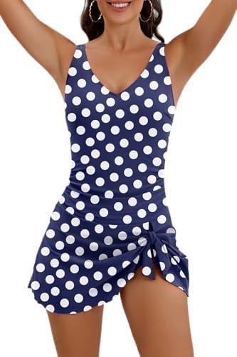 Aidonger One Piece Swim Dress Swimsuits for Women Tummy Control Swimdress Skirt V Neck Bathing Suit , Size XXL