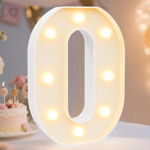 Pooqla Decorative Led Light Up Number Letters, White Plastic Marquee Number Lights Sign Party Wedding Decor Battery Operated Number (0) (8.86 in)