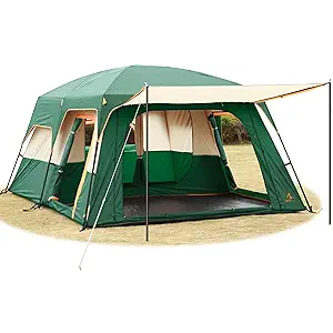 KTT Extra Large Tent 8-10 Person(A),Family Cabin Tents,2 Rooms,3 Doors and 3 Windows with Mesh,Straight Wall,Waterproof,Double Layer,Big Tent for Outdoor,Picnic,Camping,Family Gathering