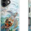 MERRO for iPhone 17 Case - Wireless Charging Compatible - Dual-Layer Hard Shell & Silicone Cover - Protective Phone Case with Cute Wildflower Designs for Women - Ocean Mosaic Art