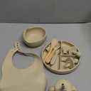 LITTLE RAWR Silicone Baby Feeding Set 14 Pcs,Baby Led Weaning Supplies, Baby Spoons Suction Bowl Divided Plate Bib Cup Finger Brush,First Stage Solid Food Eating Utensils - 6+ Months(Beige)