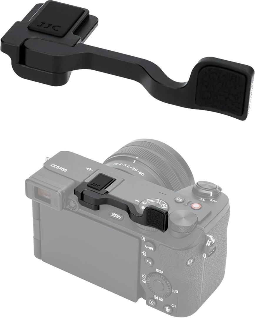 JJC Deluxe Metal Thumb Up Grip for Sony A6700 Camera, Hot Shoe Thumb Rest Support Grip for Stable and Safe Hand Hold, with Anti-Scratch Silicone Pad, Not Affect The Use of Camera Buttons (Black)