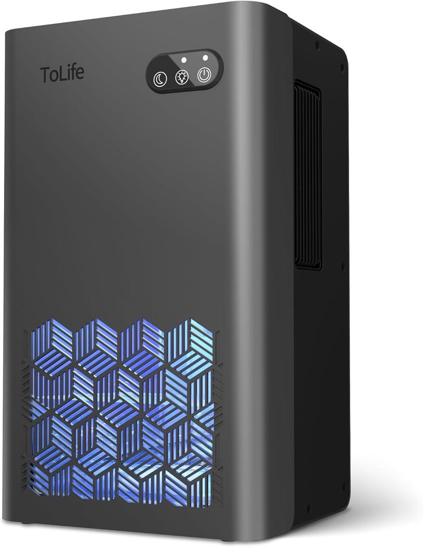 ToLife Dehumidifiers for Home 95 OZ Water Tank, 1000 sq.ft Dehumidifier for Basement Bedroom Bathroom with Auto Shut Off 7 Colors LED Light,Grey (Grey)
