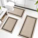 chakme Bathroom Rug Sets 3 Piece, Ultra Thin Bath Mat Absorbent, Non Slip, Machine Washable, Light Beige, 17" x 24" / 17" x 30" / 17" x 59