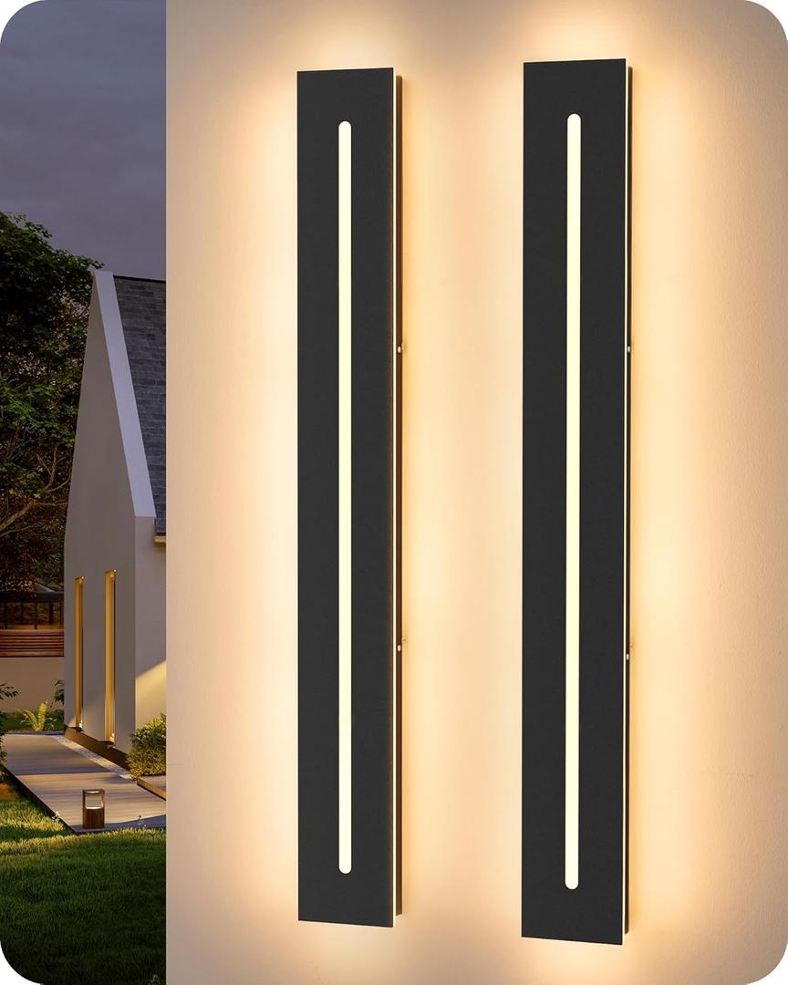 EDISHINE Upgraded 2 Pack 39.4" Led Outdoor Wall Light, Linear Modern Exterior Lighting Fixtures, Adjustable Brightness & Color Temperature, IP65 Waterproof, Long Exterior Wall Sconce for Garage, Door
