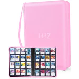 16-Pocket Card Binder - Card Binder Hold 832 Cards with Durable PU Leather & Side Loading for Baseball, Sport, MTG, TCG, PKM, Game Cards, Regular Cards Binder Double Sided Pocket Collector Album(Pink)