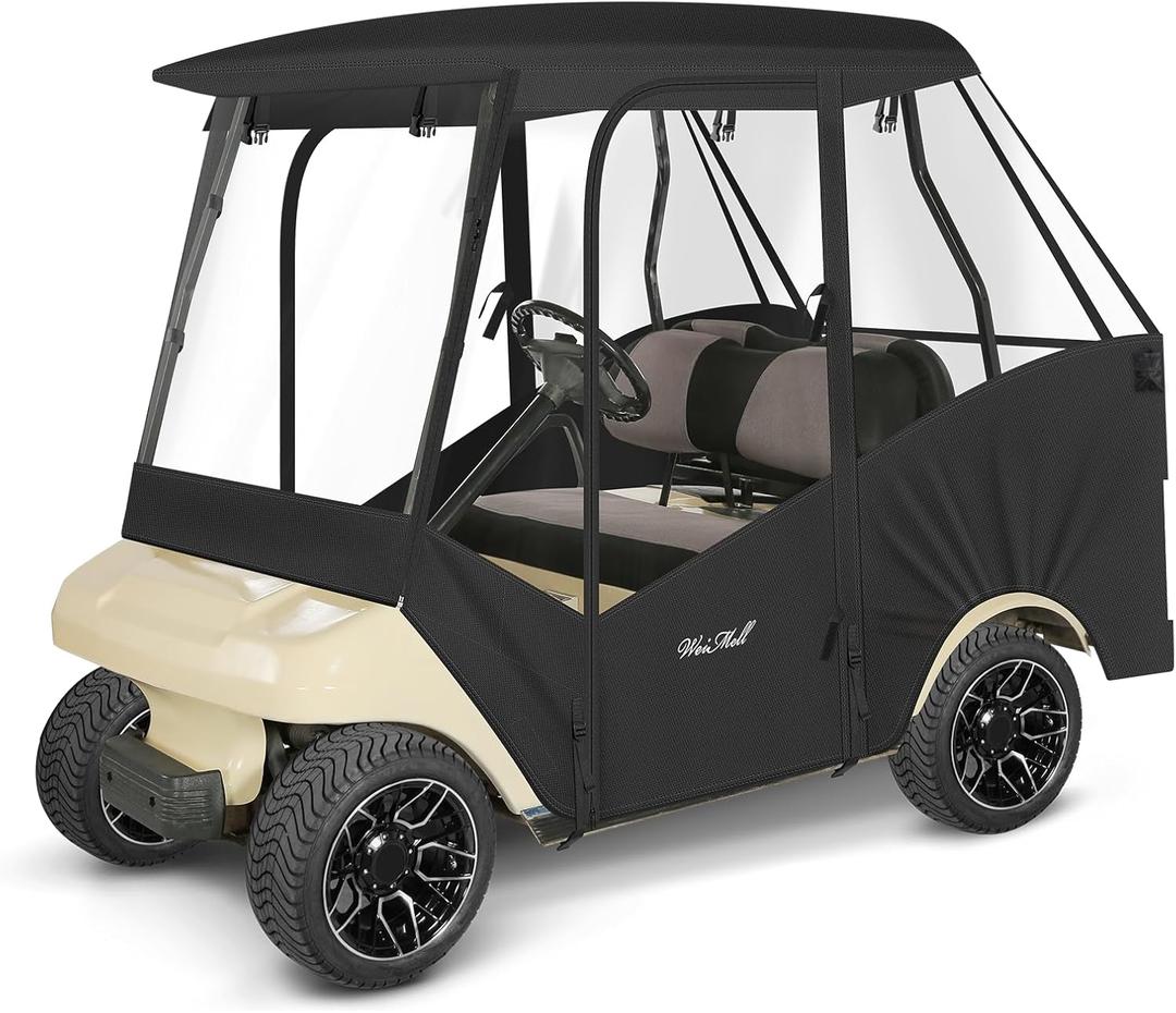 Golf Cart Enclosure 4 Passenger for Club Car DS 4-Seater 2+2 58" Short Roof Waterproof Windproof Driving Rain Cover with 4-Sided Clear Windows Mirror Zipper Roll-up Door Black