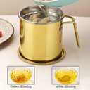 Berglander Gold Bacon Grease Container With Strainer 47oz/1.4L, Titanium Golden Plating Stainless Steel Oil Storage Container with Fine Mesh Strainer Dust-proof for Storing Frying Oil and Cooking Fat