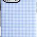 Magnetic Gingham Checkered Case for iPhone 13 Pro Max 6.7 inch [Compatible with MagSafe],Cute Aesthetic Trendy Plaid Striped Retro Chic Girly Hybrid 2 Layers Protective Cover Blue White