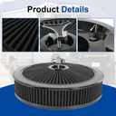 High Flow 14"x3" Round Air Cleaner filter Kit Compatible with GMC Chevy Ford Chrysler Dodge V8 with Flow-Thru Lid Caburetor 5-1/8" Carb Neck Black