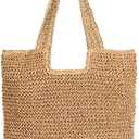 Straw Beach Bag, Women Tote Bag Woven Shoulder Bag, Handmade Large Summer Handbag Hobo Bag for Beach Picnic Vacation, Brown