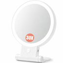 Auxmir 1X/30X Magnifying Mirror with Light, Double Sided Makeup Mirror with Adjustable 3 Color Light, 2000mAh Rechargeable Lighted Magnifying Mirrors, Foldable Travel Mirror with Rotation