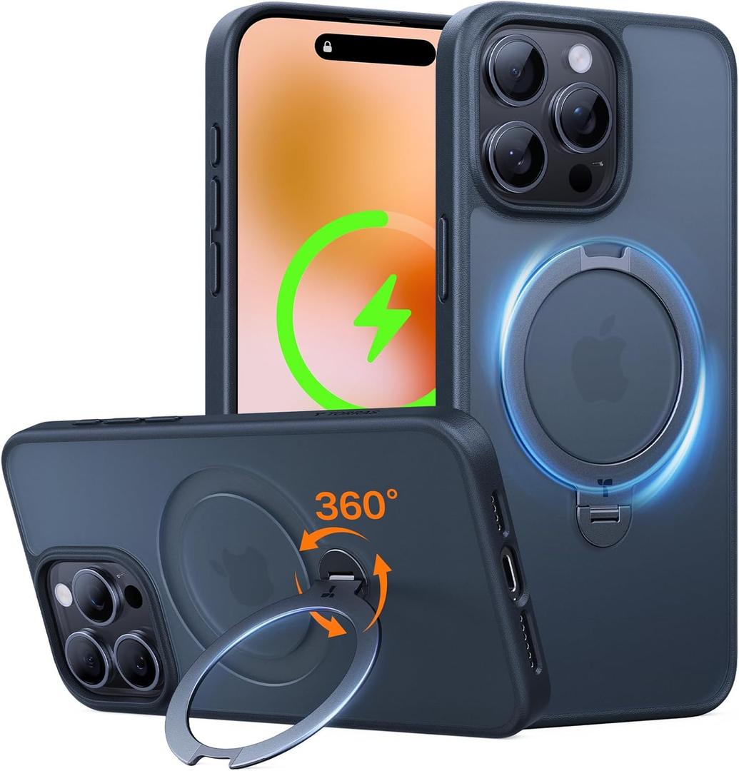TORRAS Upgraded 360Spin Magnetic Stand for iPhone 14 Pro Case, Compatible with Magsafe, Military Grade Shockproof Slim Protective 14 Pro Case with Kickstand & Ring Holder, Ostand Spin, Black