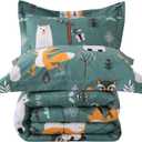 JSD Green Forest Animals Kids Comforter Set Queen Size, 3 Piece Woodland Printed Microfiber Bedding Set, Machine Washable