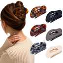 AWAYTR Flat Hair Clips For Women 4.33" Lay Flat Claw Clip for Hair 6Pcs Round Large Hair Claw Clips (Leopard Series + Brown Series)