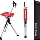 STEP2GOLD Ta-Da Chair Series 2- Portable Walking Stick, Cane with Seat, Foldable Chair, Hiking Stick, for Camping, Hiking, Lightweight Aluminum, Easy Carry, Anti-Slip, Red, Size: S (32.2")