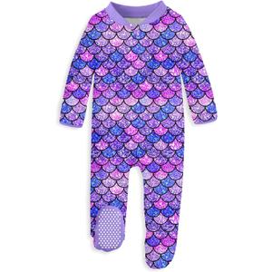 uideazone Baby Girls Footed Pajamas Zip-Front One-Piece Sleeper Non-Slip Footie Cute Pattern Jumpsuit PJs 0-12 Month (3-6 Months, Mermaid Purple)