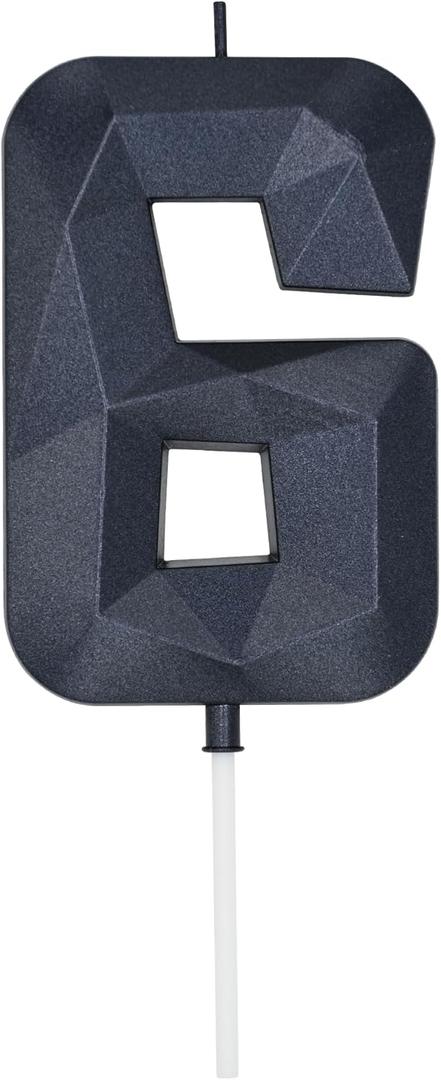 DERVENTA Large Birthday Candle Number 3D Black 3.7 inch Party Celebration Anniversary Decoration Cake Topper 1 Piece (Number 6 Black)