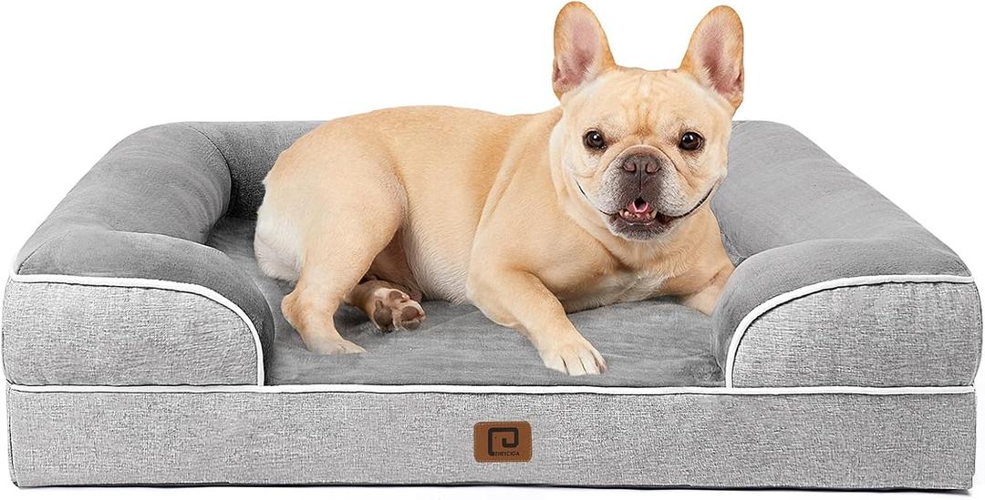 EHEYCIGA Orthopedic Dog Bed for Medium Dogs, Waterproof Memory Foam Medium Pet Beds with Sides, Non-Slip Bottom and Egg-Crate Foam Dog Couch Bed with Washable Removable Cover, Grey (30.0"L x 20.0"W x 6.5"Th)