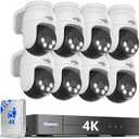 Hiseeu 4K PTZ Wired Security Camera System with 8 x 8MP CCTV Cameras
360° Coverage,Smart Color Night Vision,Audio,Person/Vehicle Detection,8MP DVR,2TB HDD for 24/7 Recording,Surveillance DVR Kit