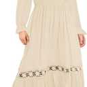 Haloumoning Girls Boho Summer Dresses Long Sleeve Square Neck Smocked Beach Dress Flowy A-line Maxi Dress  (150)