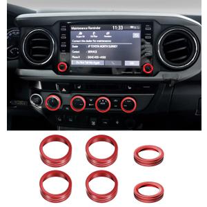 Interior Accessories for Toyota Tacoma 2023 2022 2021 2020 with 8" or 7" Touchscreens, Decorated Button Knob Covers for Air Conditioner AC Audio CD Radio Switch, Aluminum Alloy Trim Knob Rings, 6PCS (TEMP)