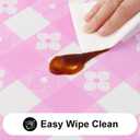 3 x Rectangle Vinyl Table Cloth, Waterproof Elastic Fitted Tablecloth with Flannel Backing, Plastic Table Cover for Picnic, Camping, Outdoor (White & Pink, 30"x72")