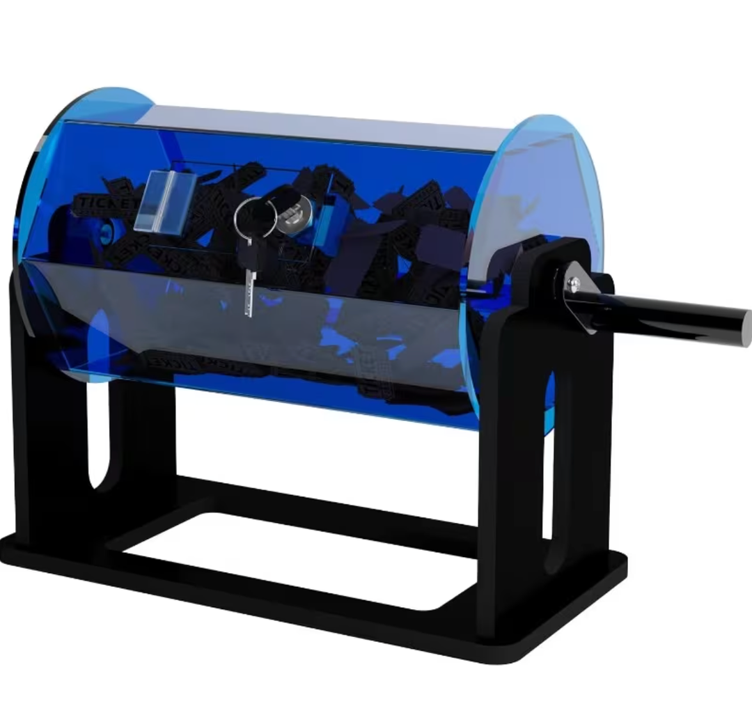 Raffle Ticket Spinner | Silent Design Turning Handle, Durable, Large Capacity, with Stand for Lottery Games Bingo, Made of Polyethylene Terephthalate