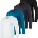 Real Essentials 4 Pack: Men's Dry Fit Long Sleeve V-Neck Active T-Shirt - Athletic Outdoor UPF 50+ (Medium)