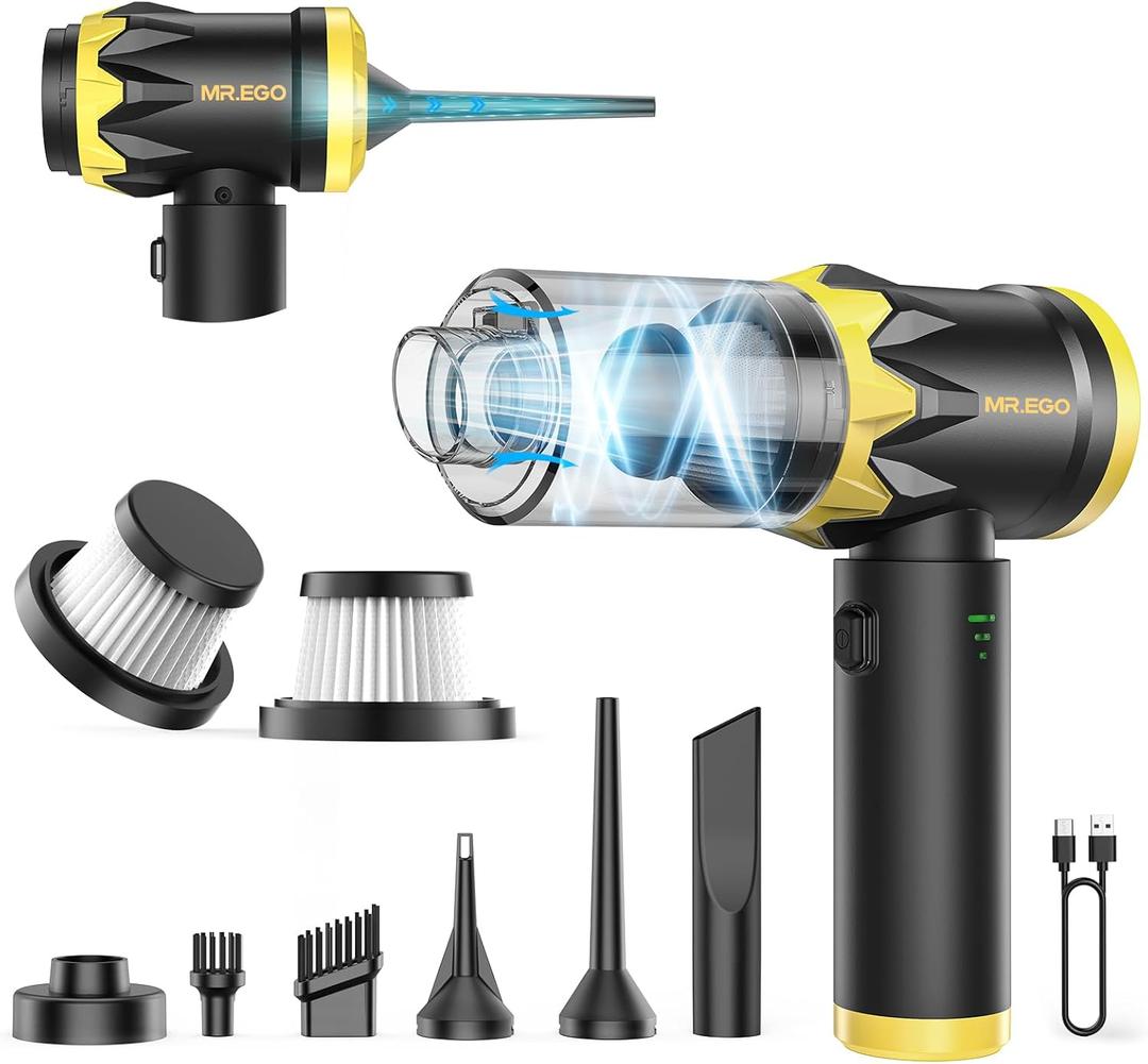 Mr.ego Car Vacuum Portable Cordless, 18500Pa Hand Held Vacuum Cleaner and Air Duster, 4-in-1 Mini Vacuum with Multi-Nozzles for Small Jobs, Car, Home, Desk, Keyboards (Black)