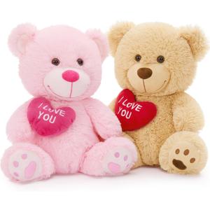 MaoGoLan Bulk Valentines Teddy Bear Stuffed Animal with Red Heart, I Love You Small Teddy Bears Plush in Bulk, 12" Valentines Bear Gift for Gift, Girlfriend, Girls,Kids, Decorations,Pink and Brown