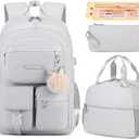 3PCS School Backpack For Student Women College Middle High Teen Girls Bookbag Waterproof Laptop Bag Grey