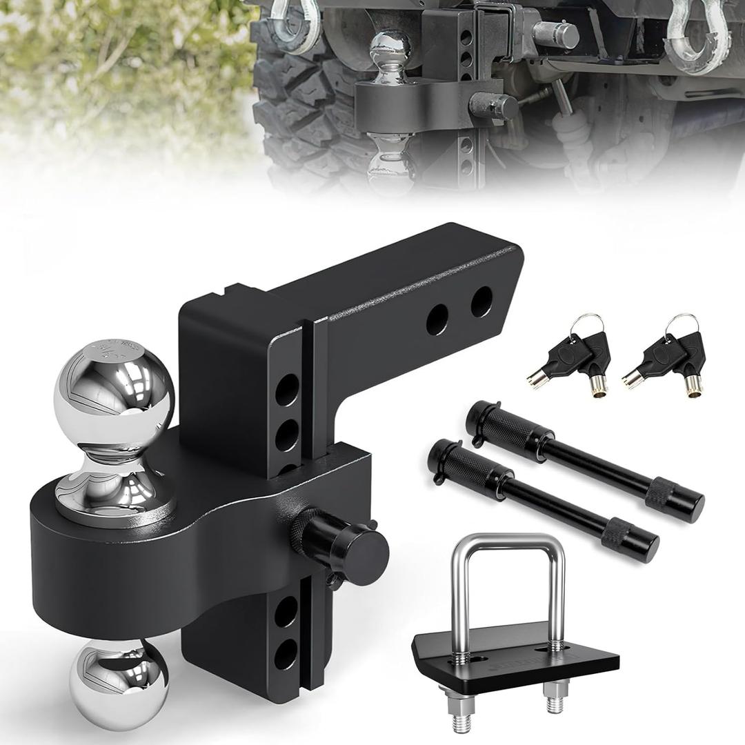 Adjustable Trailer Hitch Mount with 2" and 2-5/16" Ball, Fit 2" Receivers, 6" Drop/Rise, 12,500LBS Aluminum Heavy Duty Trailer Hitch for Trucks 1 Hitch Tightener 2 Locking Hitch Pin