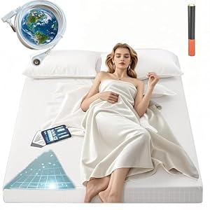 Grounding Sheets King Size, 20% Pure Silver Fiber + 80% Organic Cotton, Grounded Sheet Earth Connected Bedding Fitted Earth Sheets with Cord