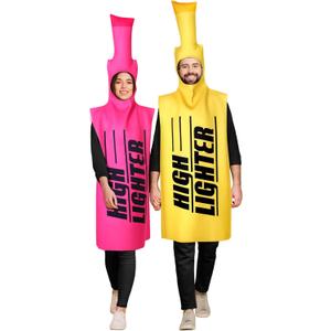 Seenelling 2 Set Pink Yellow Highlighter Costume for Adults Halloween Fancy Funny Highlighter Office Supplies Outfit for Cosplay Dress up One Size