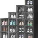 YITAHOME 18 Pack Shoe Storage Boxes Fit up to US Size 13, Stackable Plastic Shoe Organizer Box, Space Saving Sneaker Containers for Bedroom, Entryway, Closet (Black, Medium)