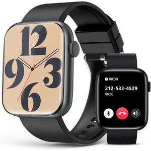 Smart Watch for Men Women with Bluetooth Call,1.9'' HD Full Touch Screen Fitness Watch, 24/7 Heart Rate Monitor, Blood Pressure/SpO2/Sleep Tracker, Waterproof Smartwatch , Compatible Android and iOS (Black)