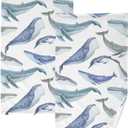 Watercolor Whales Hand Towels for Bathroom - Soft Cotton Hand Towel Set of 2, Absorbent Quick Drying Hand Towels for Hotel, Bathroom, Shower, Spa, 28" X 16"