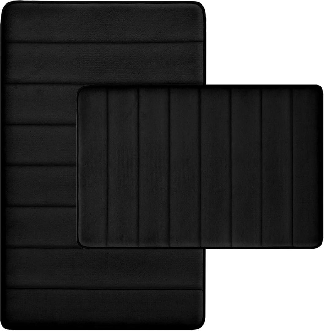 RUN HELIX Bathroom Rugs Set 2 Piece Memory Foam Bath Rugs Non-Slip Bath Mat,Washable Room Mats,Absorbent Shaggy Rug Super Soft Kitchen Mats, Batroom Carpets for Bathroom,Tub,Shower Home DecorBlack