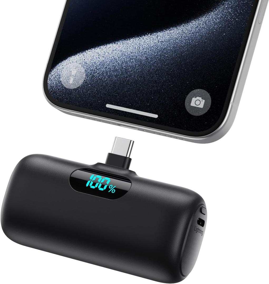 Mini Portable Charger USB C Power Bank,Upgraded 5000mAh PD Fast Charging Battery Pack Built-in USB-C Connector,LCD Display,Compatible with iPhone16,16 Plus,16Pro/Max/15,iPad Pro/Air,Android Phone etc