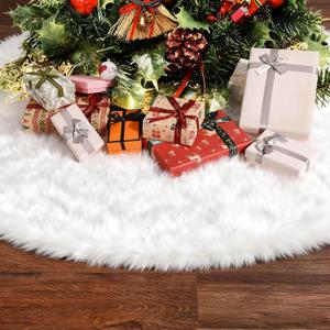 Christmas Tree Skirt 60 Inches, White Tree Skirts Xmas Faux Rabbit Fur Tree Skirts Christmas Decorations for Holiday Christmas Party Home Decorations