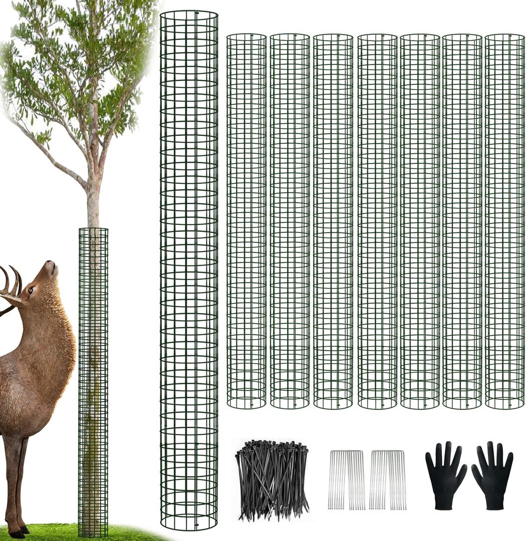 48" Metal Tree Trunk Protector, 8 Pack Mesh Tree Guards Tree Protectors with Zip Ties, Stakes, ExpandableTree Trunk Protector Guard, Tree Protectors from Deer, Mower, Animals(48",8 Pack)