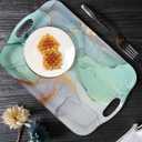 Serving Tray Decorative Tray with Handles Multi-Purpose Rectangular Serving Trays for Restaurant, Parties, Coffee Table, Kitchen - Teal Marble Pattern