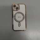 Magnetic Glitter Diamond for iPhone 13 Case[Compatible with MagSafe] Sparkle Rhinestone Camera Lens Protector Plated,Crtstal Clear Slim Military Drop Shockproof Cover for Women,Gold