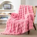 EXQ Home Fluffy Faux Rabbit Fur Throw Blanket for Couch, Soft Luxury Bubble Double Sided Plush Blanket, Cozy Thick Warm Fuzzy Decorative Blanket for Bed Chair Sofa Living Room,50"X60"(Dark Pink)